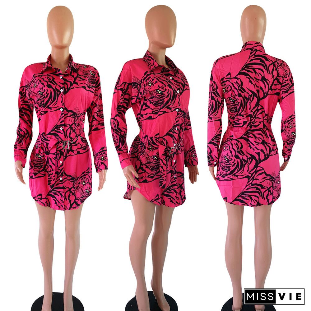 Fashion Printing Long Sleeve Mini Shirt Dress