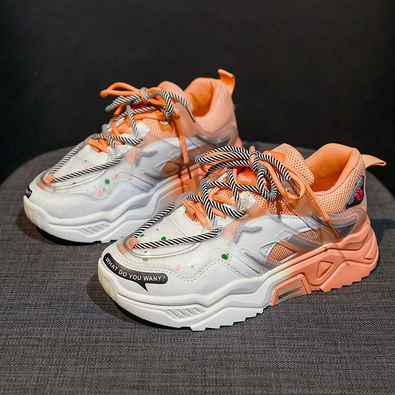 2021 New Women Shoes Comfortable Breathable Casual Shoes Autumn Women's Lace-up Color Matching Non-slip Wear-resistant Sneakers