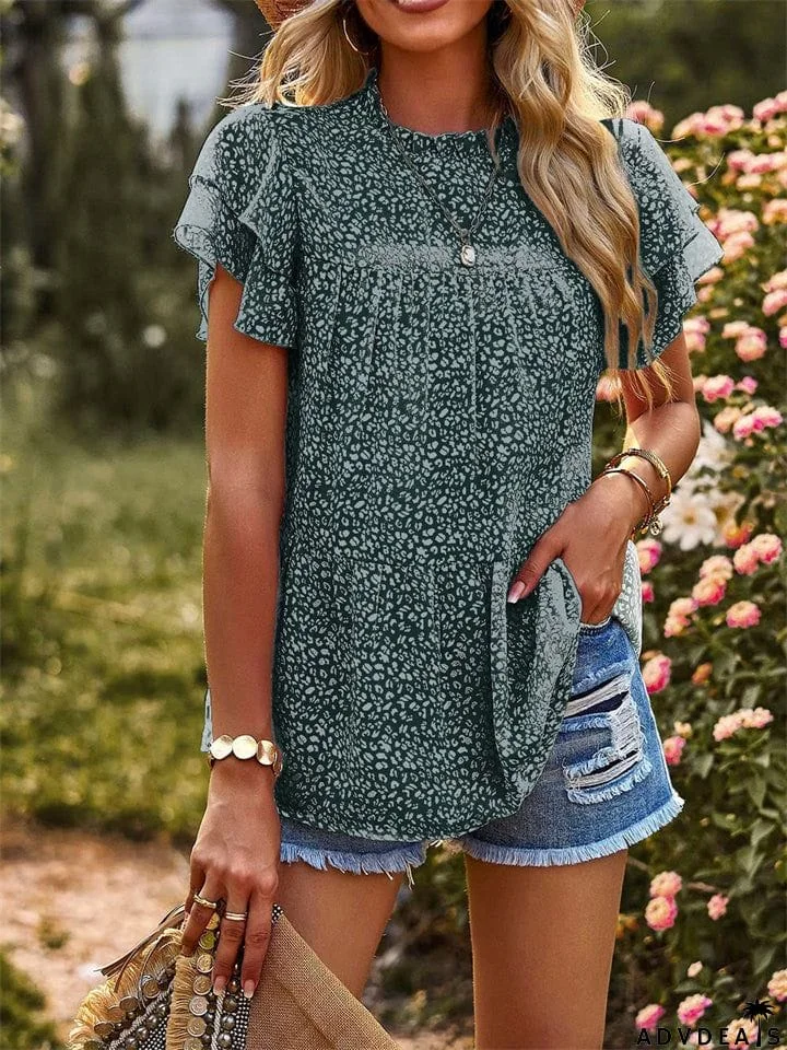 Ladies Sweet Cozy Short Sleeve Polka Dot Chiffon Shirts