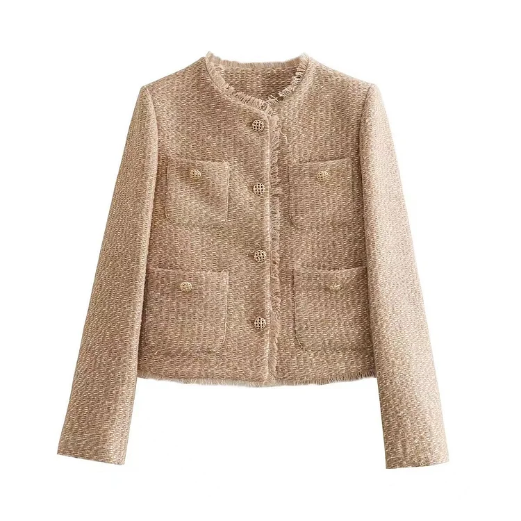 Solid Color Pocket Casual Short Jacket