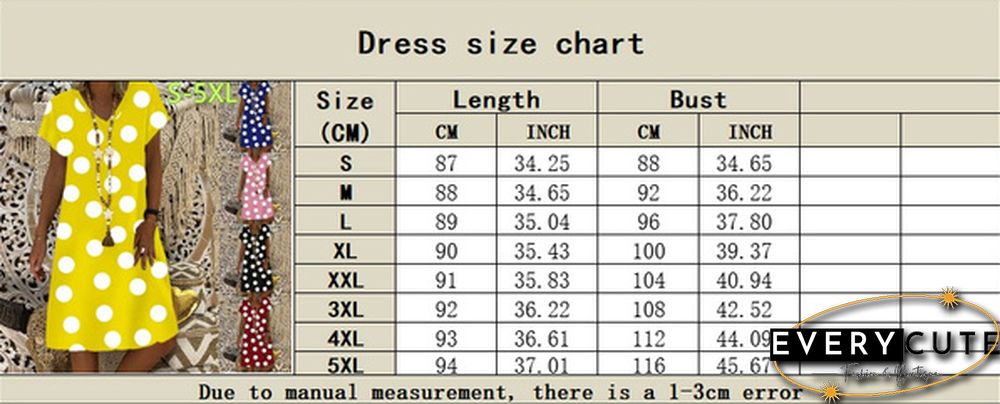 Women's Dress Summer New Fashion Women's V-neck Dots Printed Casual Short Sleeve Dress Loose Soft and Comfortable Plus Size Dress S-5XL