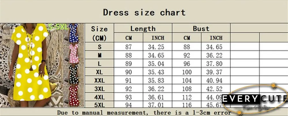 Women's Dress Summer New Fashion Women's V-neck Dots Printed Casual Short Sleeve Dress Loose Soft and Comfortable Plus Size Dress S-5XL