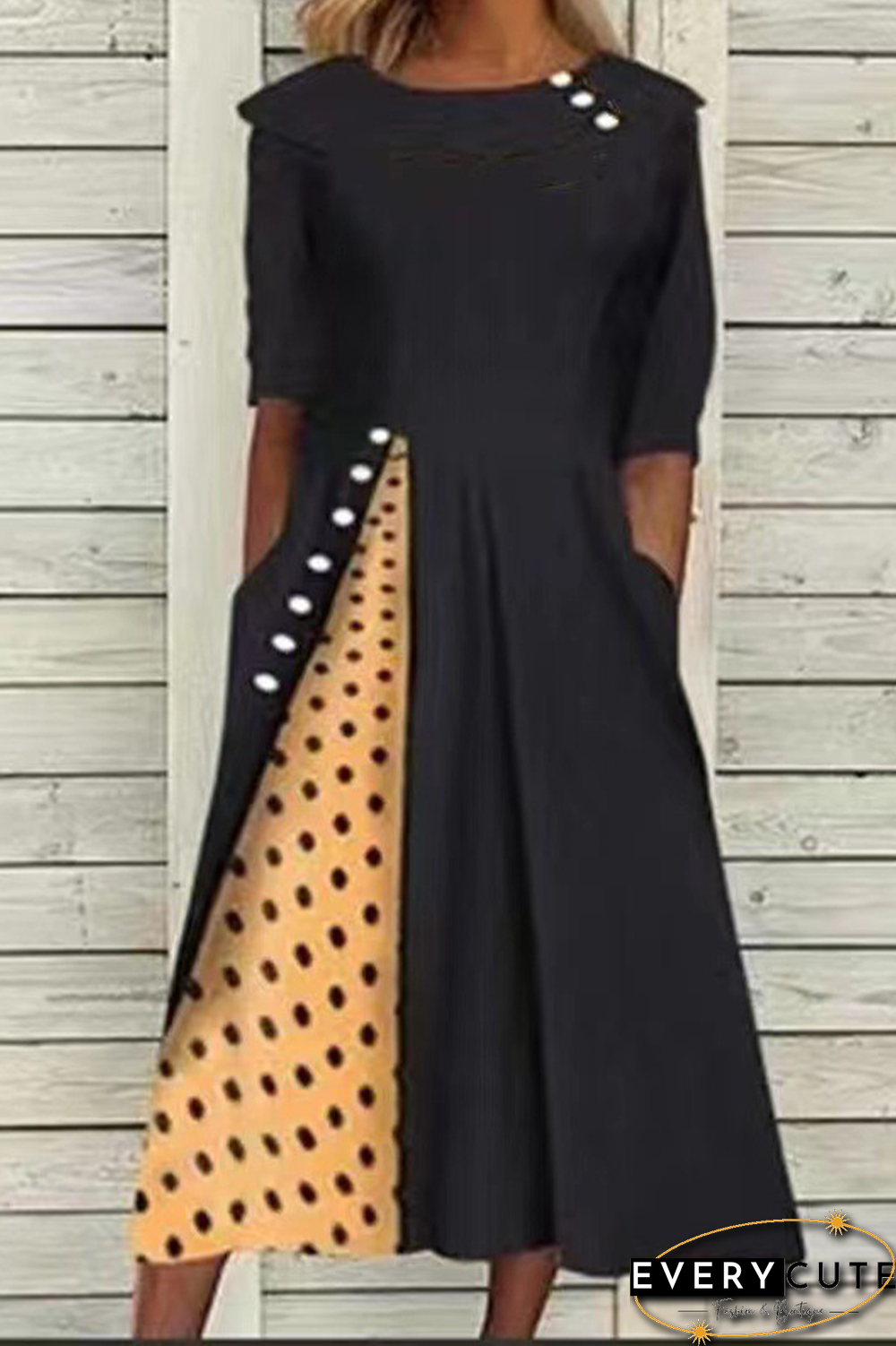 Casual Dot Split Joint O Neck Straight Dresses