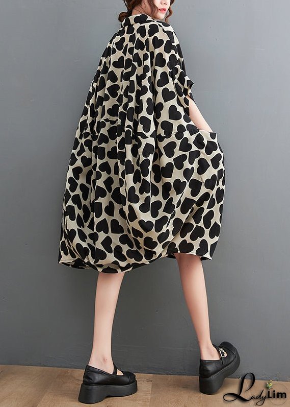 Fashion Peter Pan Collar Love Print Long Dresses Short Sleeve