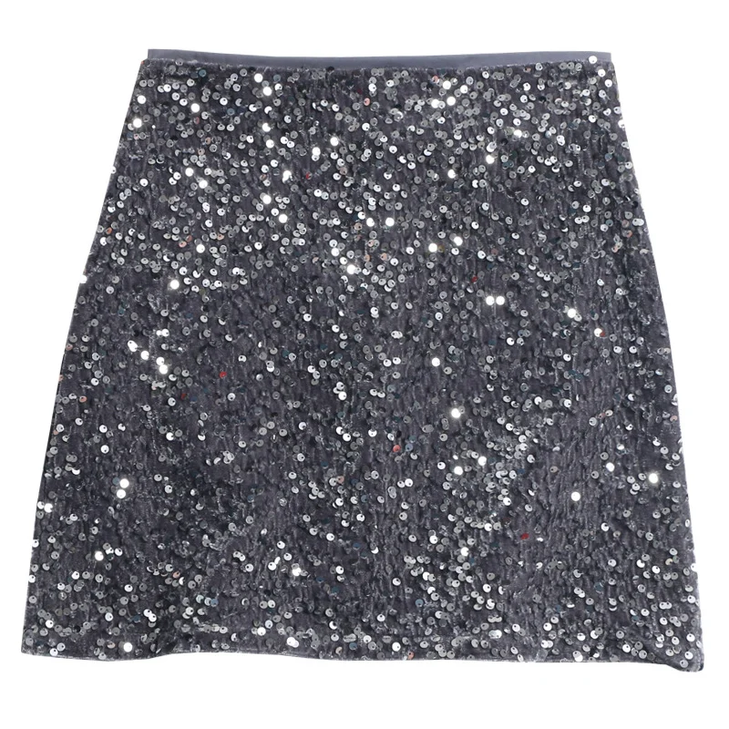 Nigikala Nigikala Lewd Skirt High Waist Thin Anti-Light Bag A Word Flashy Bundi Skirt 8021