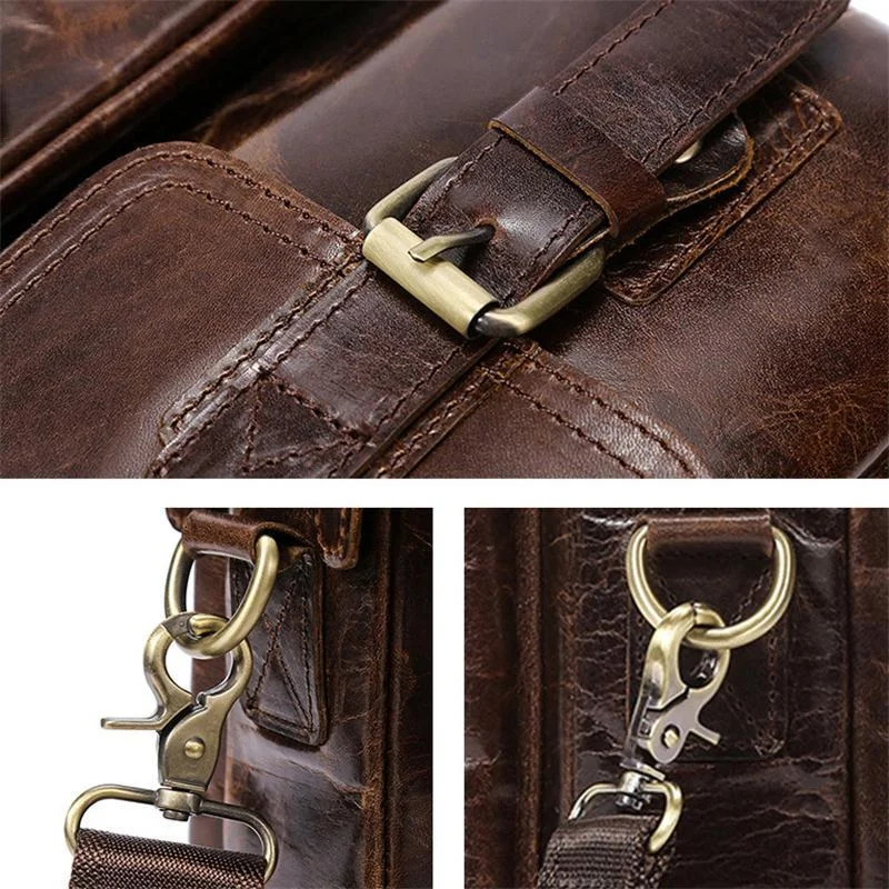 Vintage Men's Leather Crocodile Pattern Design Crossbody Bag Handbag