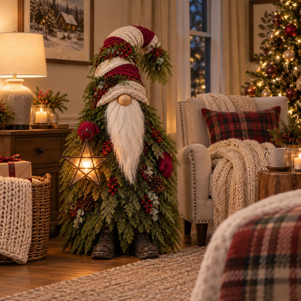 Evergreen Star Gnome Christmas gift scene
