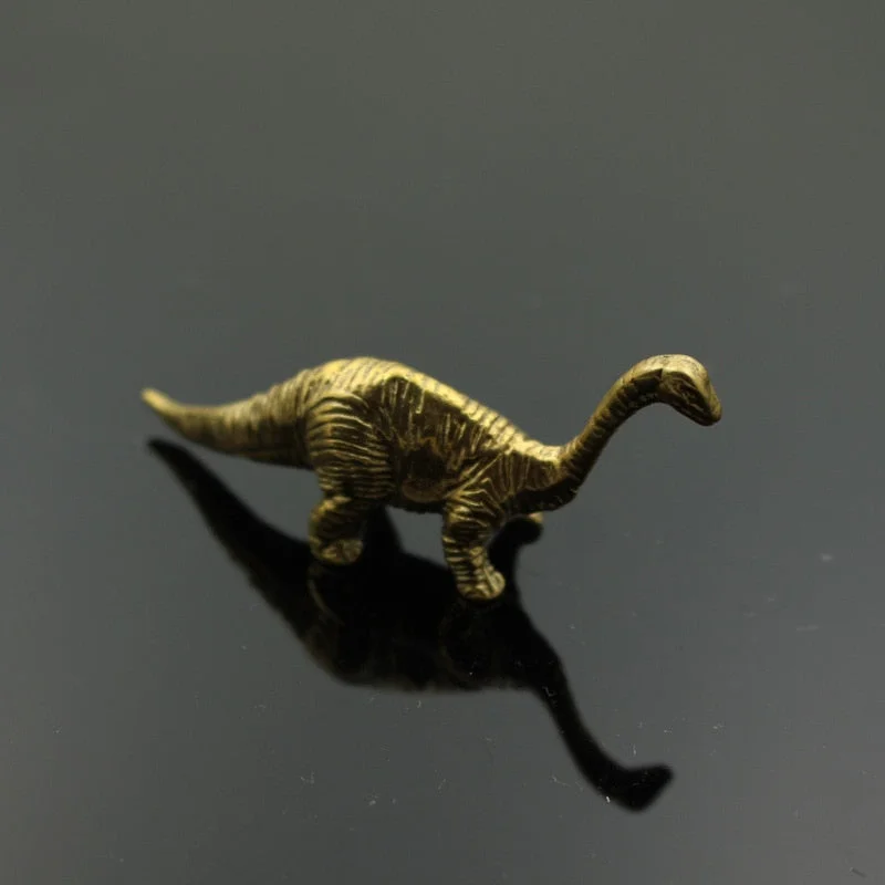 Brass Jurassic Dinosaur Mini Desktop Ornaments Copper Long Necked Dinosaurs Animal Tea Pet Cute Home Decor Figurines Gifts