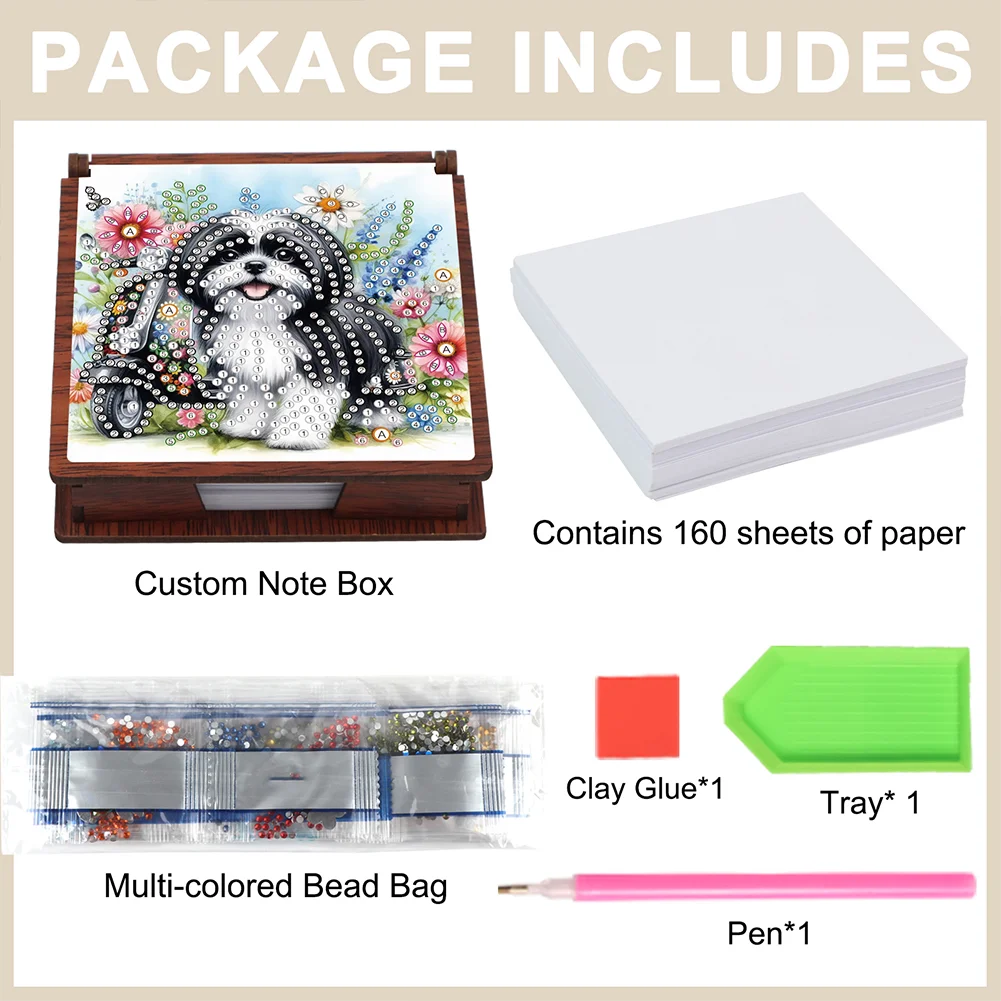 Wooden 5D Diamond Painting Kit Note Box DIY Diamond Art Notepad Box (Dog A)