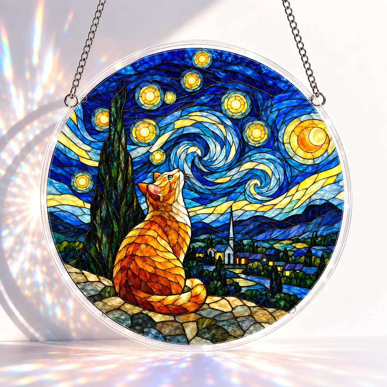Moonlit Stars Cat Stained Glass Suncatcher Puzzle