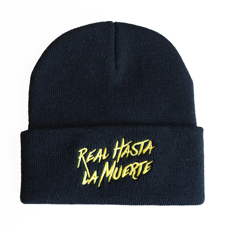 Real Hasta La Muerte Beanie Embroidered Knitted Hat Wool Hat Hip Hop Pullover Hat