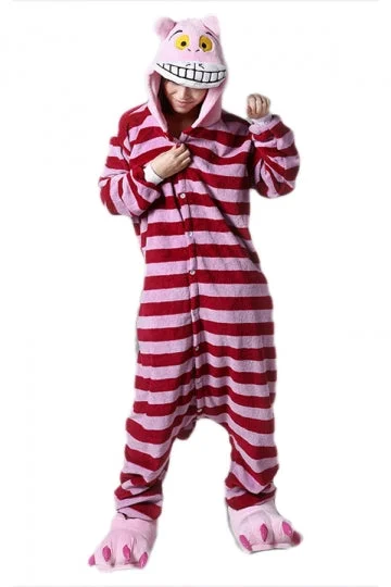 Purple Pretty Ladies Flannel Cheshire Cat Pajamas Halloween Jumpsuit Costume-elleschic