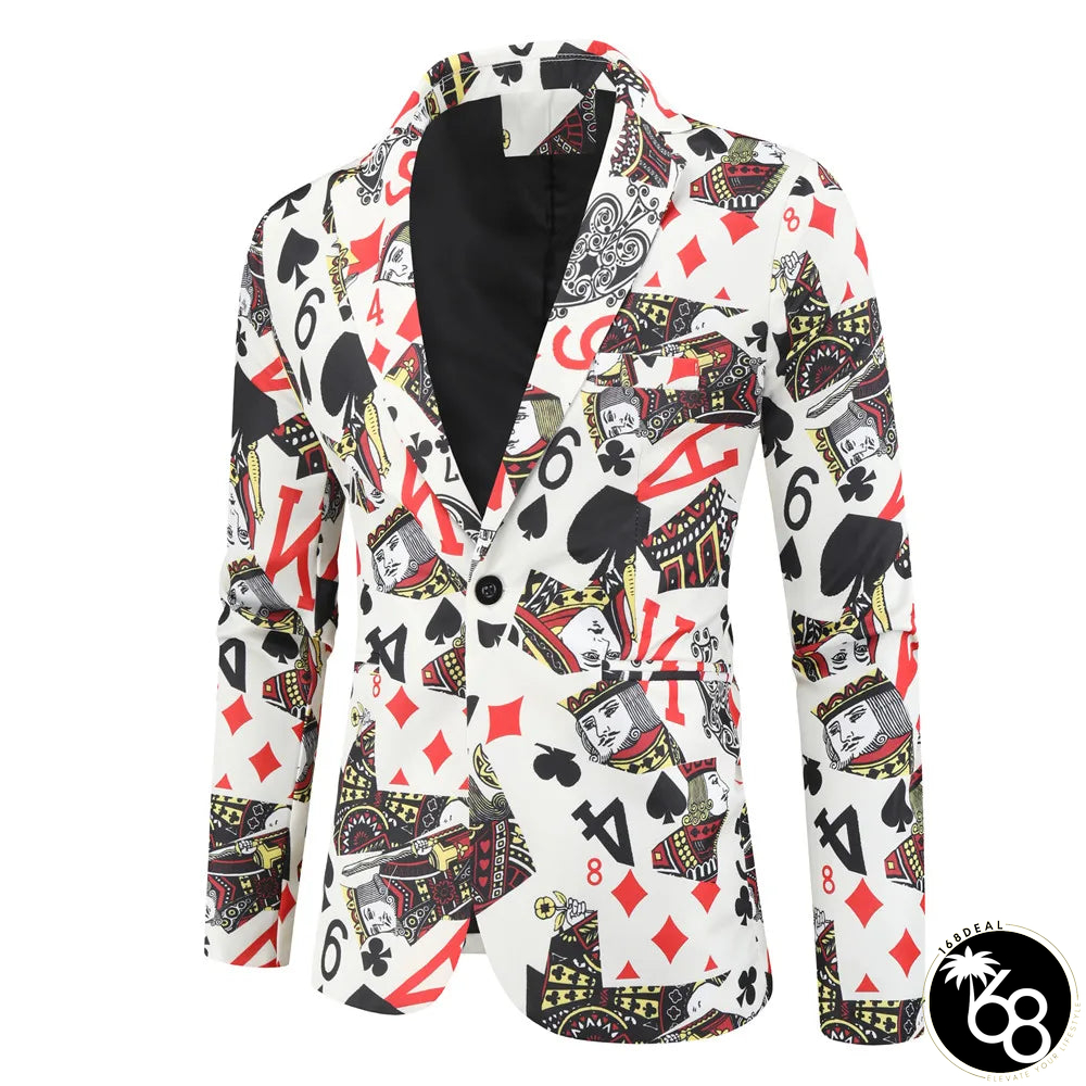 Men's Polyester Full Sleeve Single Button Closure Printed Blazer | 168DEAL