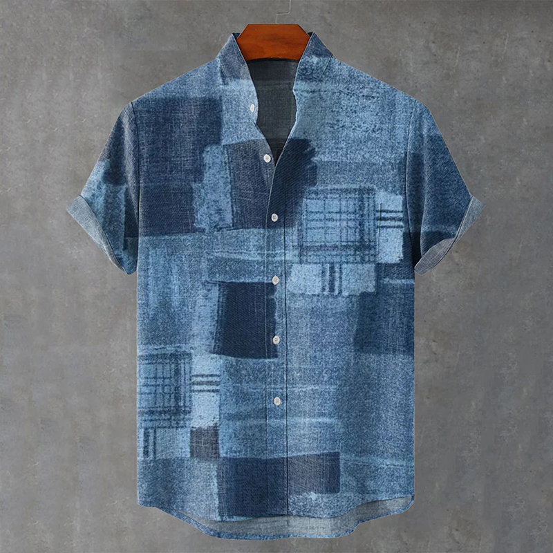 Men's Vintage Abstract Geometry Print Casual Shirt  artssus