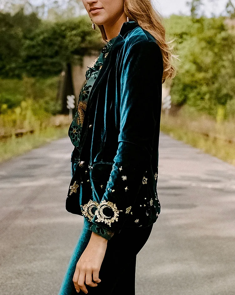Retro Velvet Button Blazer