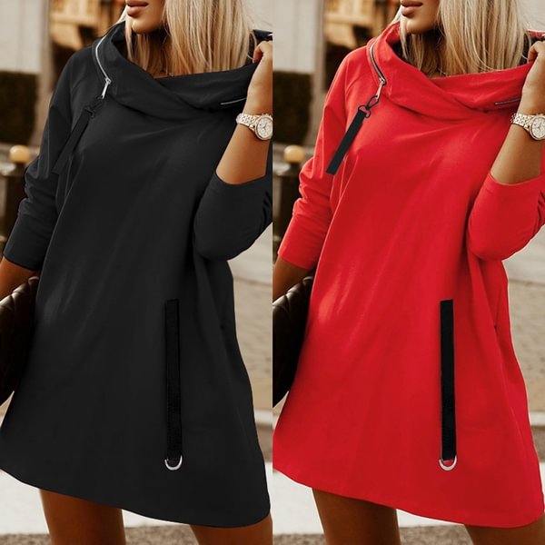 Plus Size Women Long Sleeved Hoodie Sweatshirt Dress Zipper Casual Loose Pullover Mini Dress Vestidos S-5XL - BlackFridayBuys