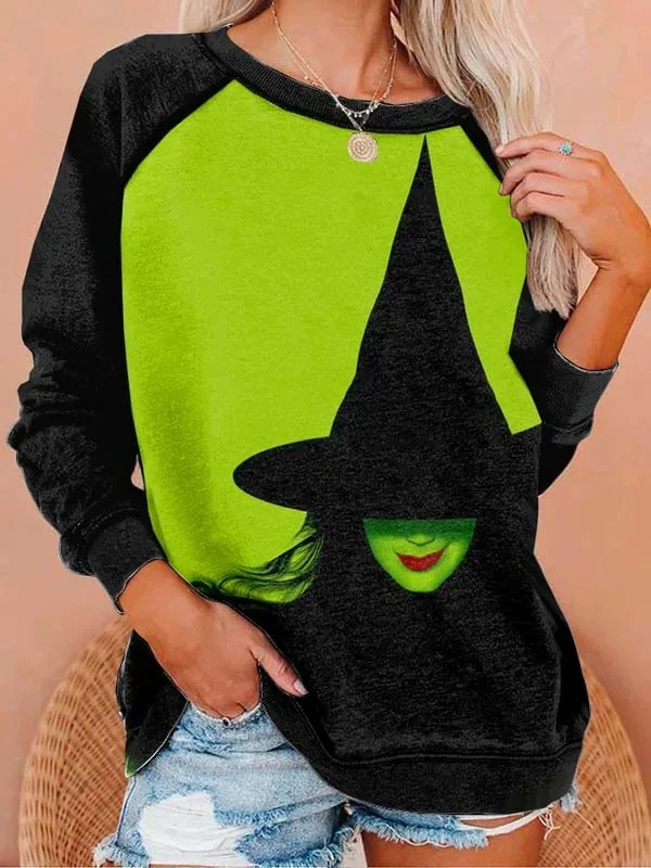 Plus Size Women's Witch Printed Casual Round Neck Sweatshirt VangoghDress