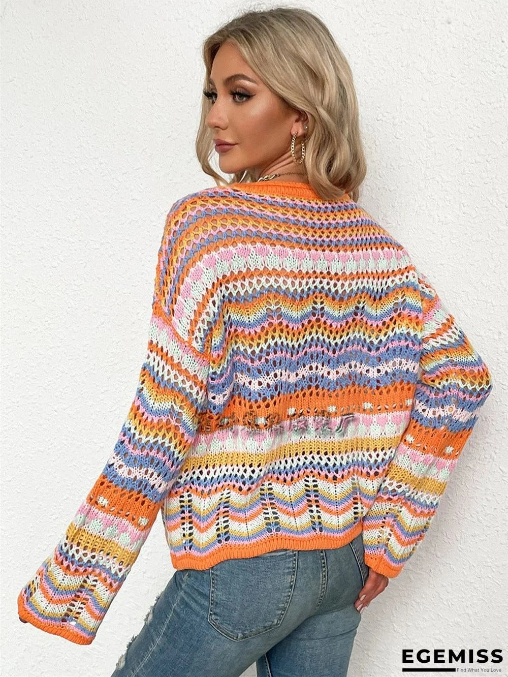 Autumn/Winter's New Stitched Loose-fitting Round-neck Striped Sweater | EGEMISS