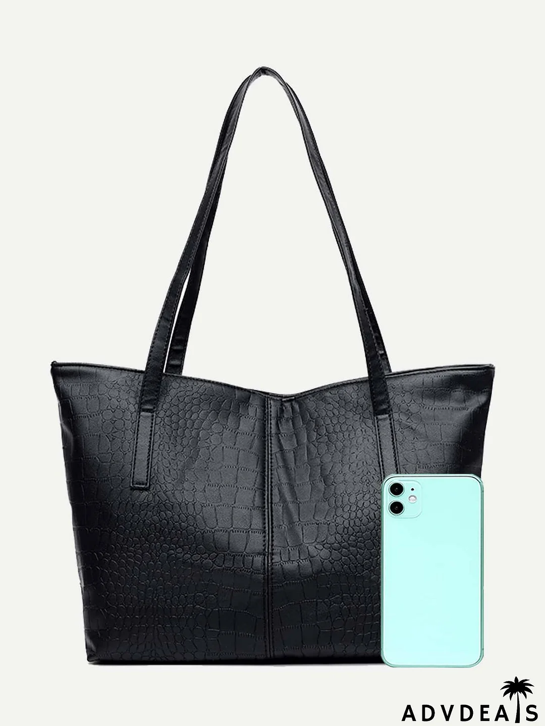 Crocodile Embossed Shoulder Tote Bag