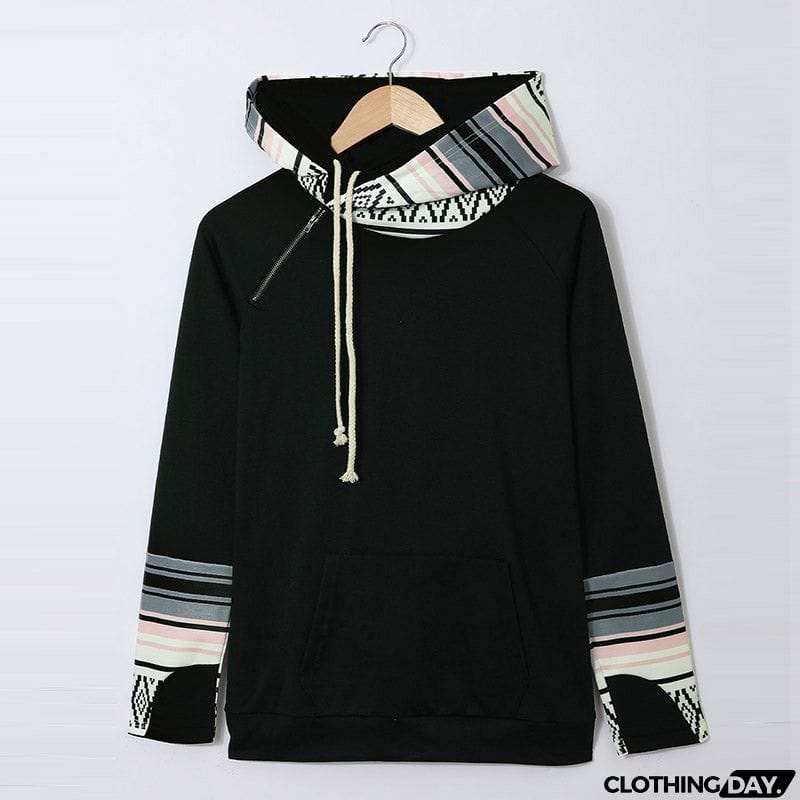 Plaid Double Hoods Thumb Hole Hoodie