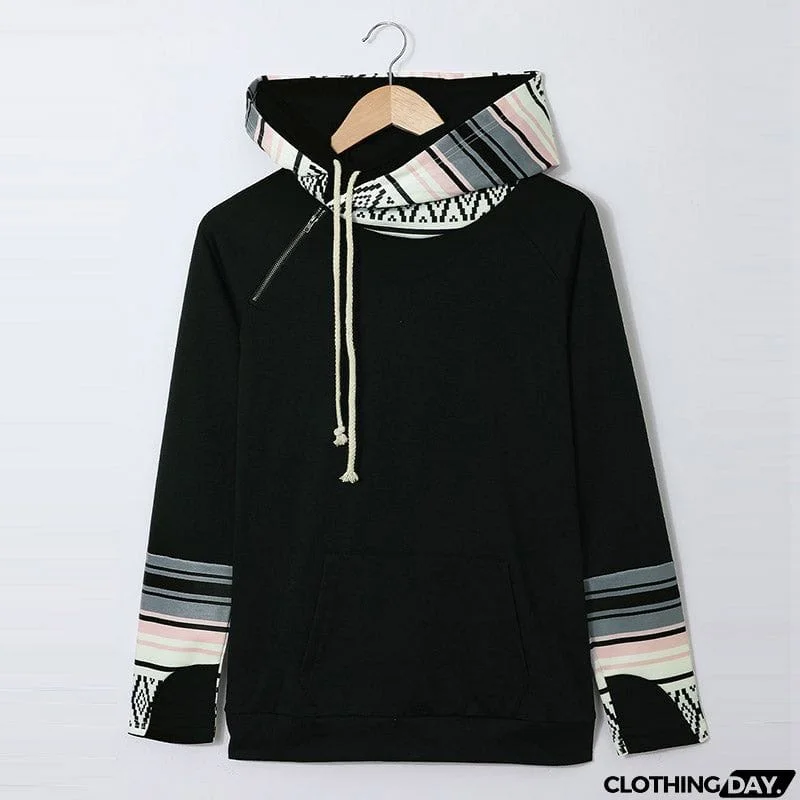 Plaid Double Hoods Thumb Hole Hoodie
