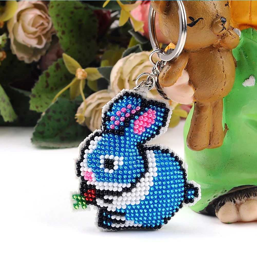 2Pcs Bunny - Stamped Bead Embroidery - Keychain