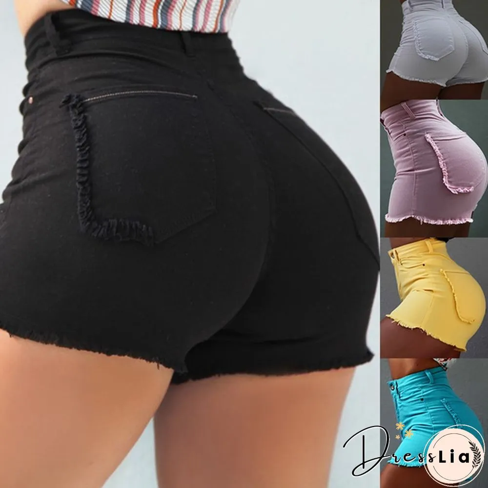 High Waist Women Slim Fit Denim Shorts Solid Color Summer Fashion Short Jeans Pants Plus