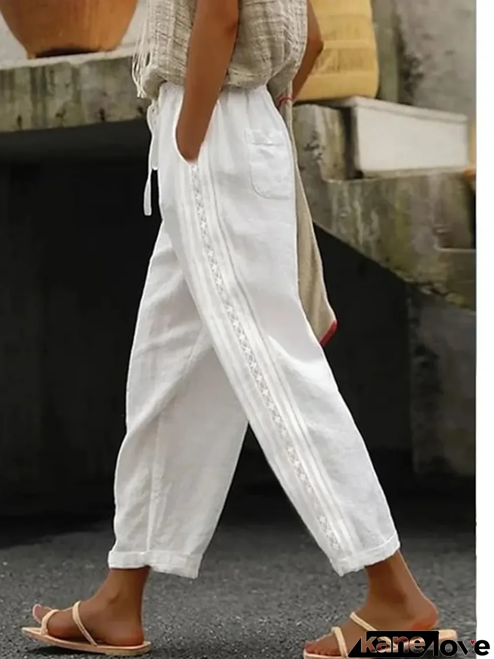 Women's Linen Pants Pants Trousers Baggy Ankle-Length Faux Linen Side Pockets Baggy Fashion Casual Daily Light Blue Black S M