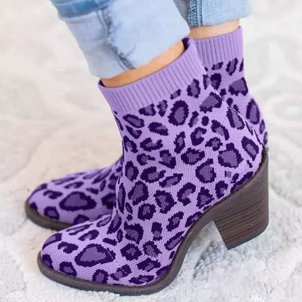 HUXM Knitted Chunky Block Heel Sock Booties Stretch Ankle Boots