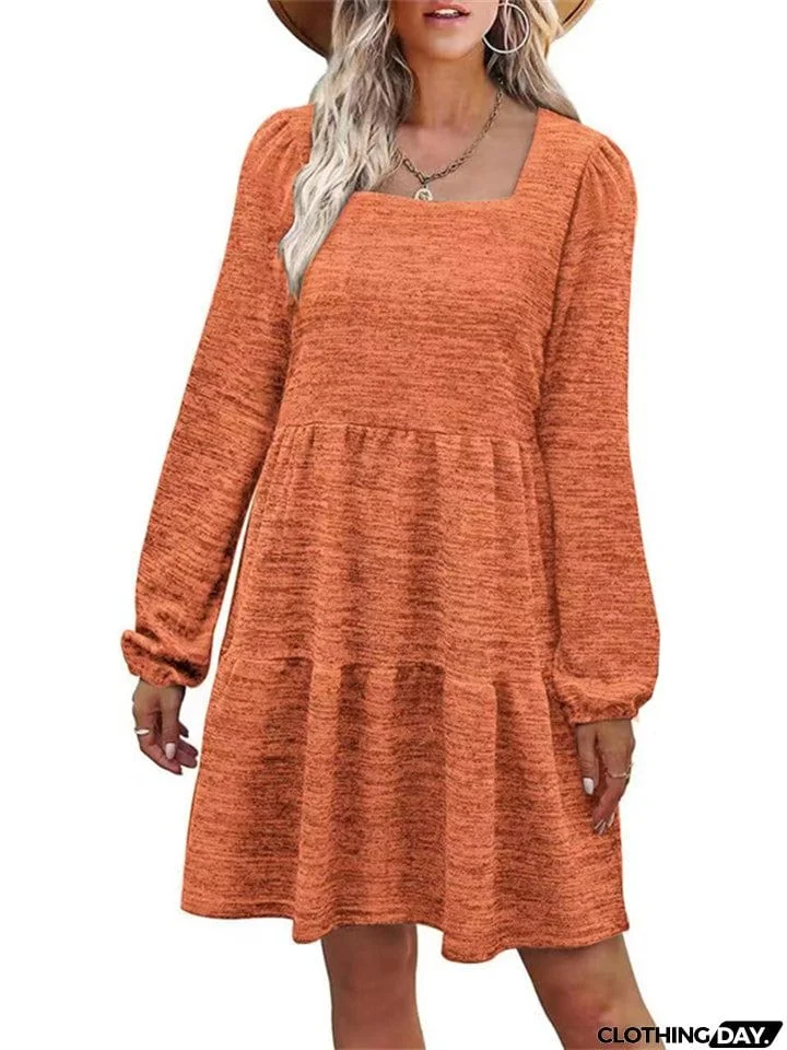 Stylish Square Collar Splice Dresses for Female