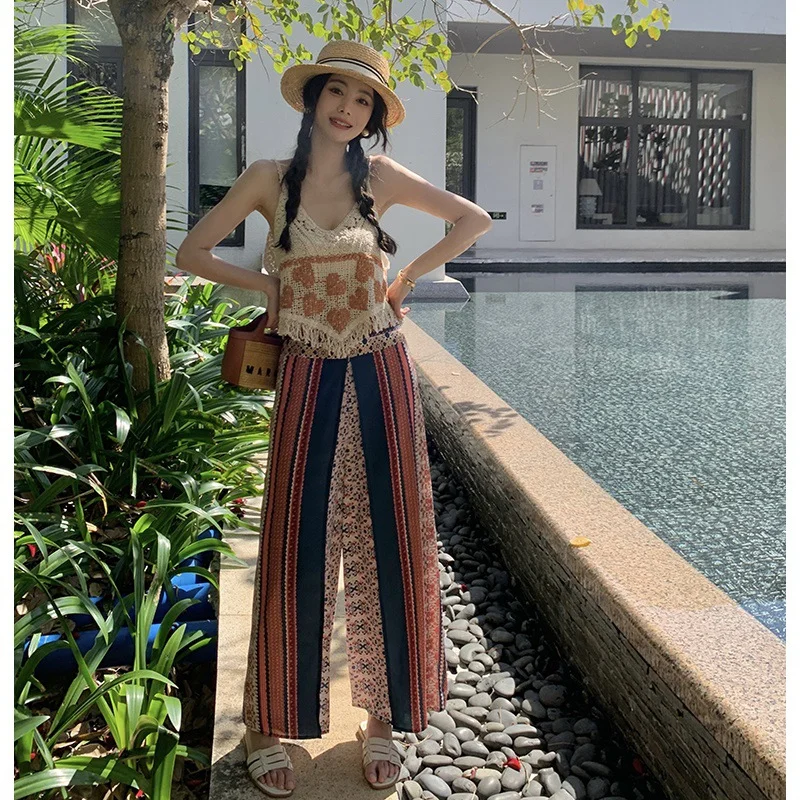 Churchf Churchf New Print Wide-Leg Pants Ethnic Snow Spinning Pants Bohemian Beach Pants Women