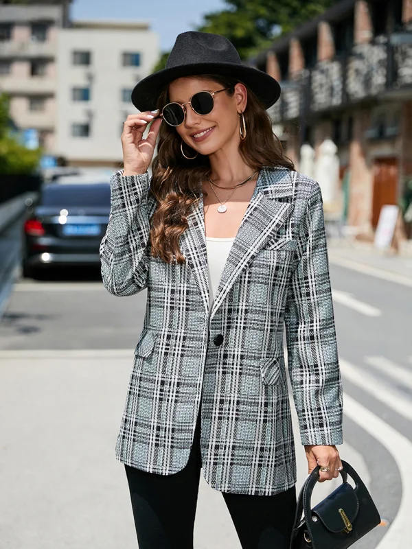 Women's casual long-sleeved plaid print suit Flusfy