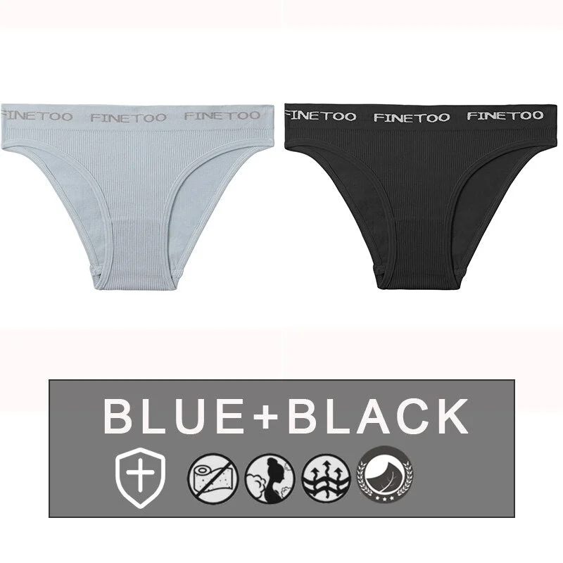 FINETOO 2PCS/Set Women's Seamless Panties Midi-Waist Femme Underpants Briefs Underwear Lingerie Letter Printed 9 Colors Pantys