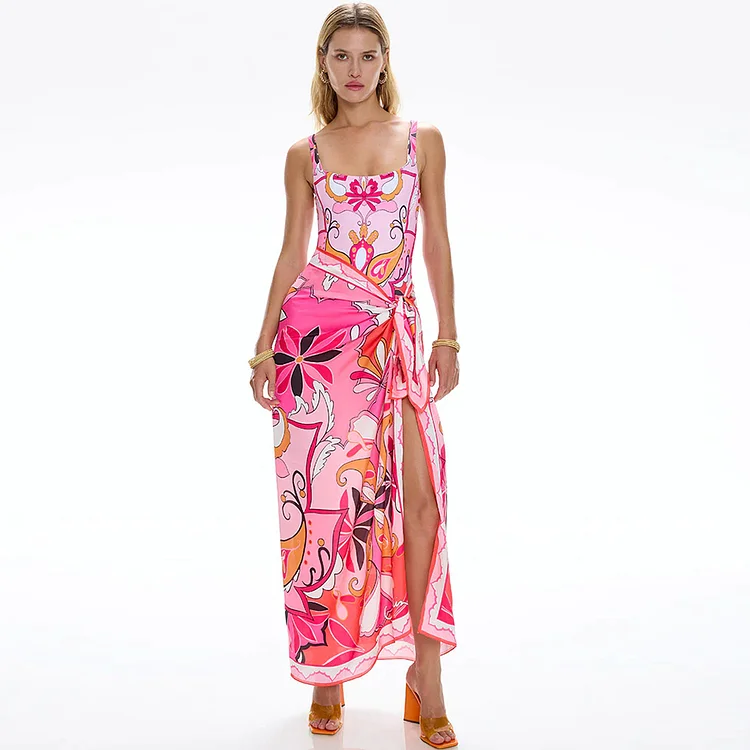 Printed One Piece Swimsuit and Sarong Flaxmaker
