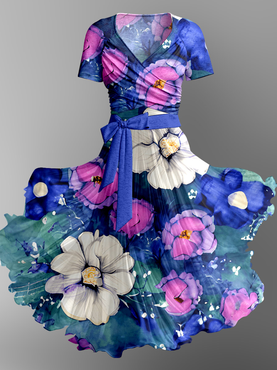 Women's Floral Print Camisole Dress Short Sleeve Strappy Jacket Two Piece Suit