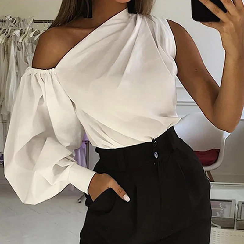 Fashion Asymmetric Balloon Sleeve Blouse