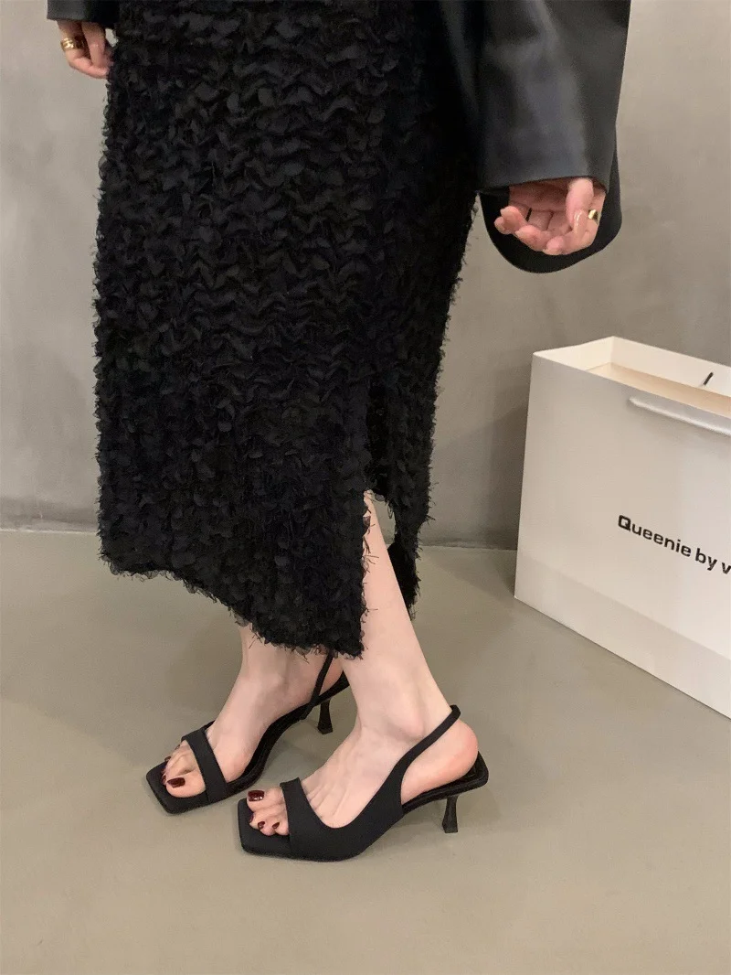Churchf Churchf High Heel Black French Open Toe Sandals Fairy Shoes 2024 New Summer Temperament With Skirt Roman Shoes