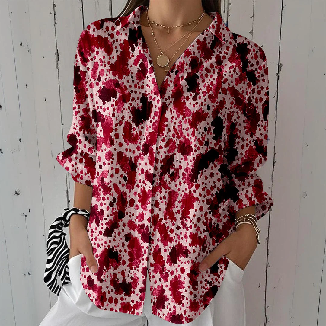 Style & Comfort for Mature Women Women Textured, Black, Red DZCL0211 3/4 Sleeve Shirt Collar Printed Button Tops