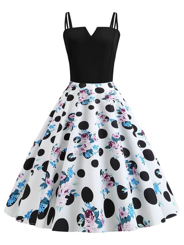 Mayoulove Vintage Dress 1950s Halter Sleeveleeve A-Line Knee-length Dress-Mayoulove