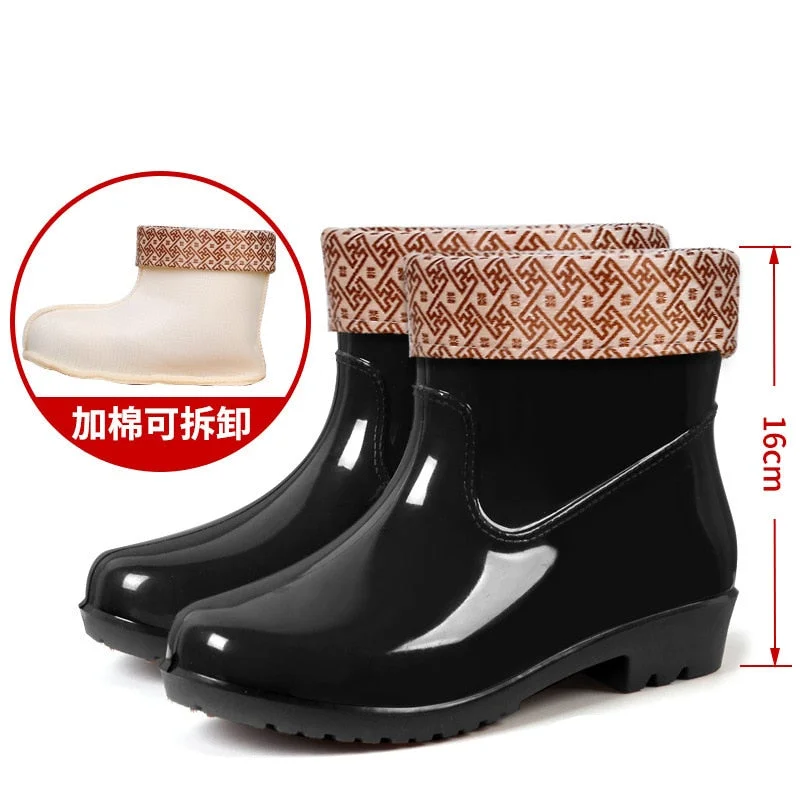 Miaoguan Short Rain Boots Women's  Low-Cut PVC Beef Tendon Platform Solid Color Work Shoes Waterproof Rain Boots Thick Bottom 41