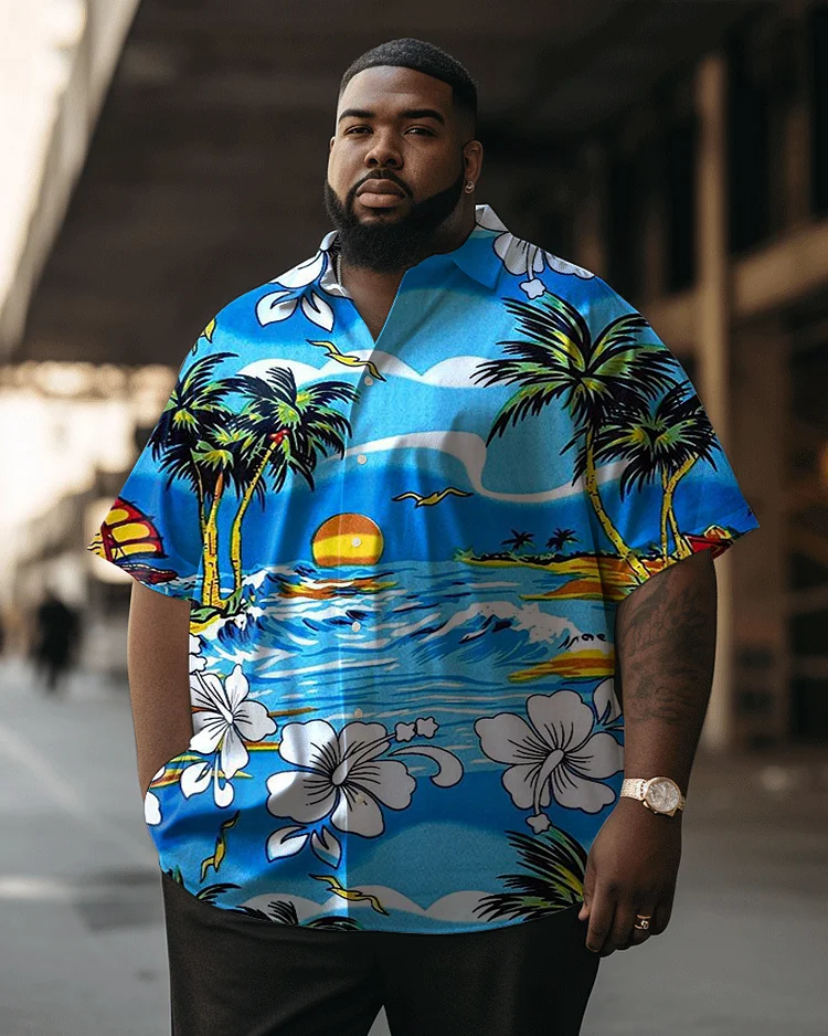 Flower Vacation Retro Print Large Men's Hawaiian Shirt