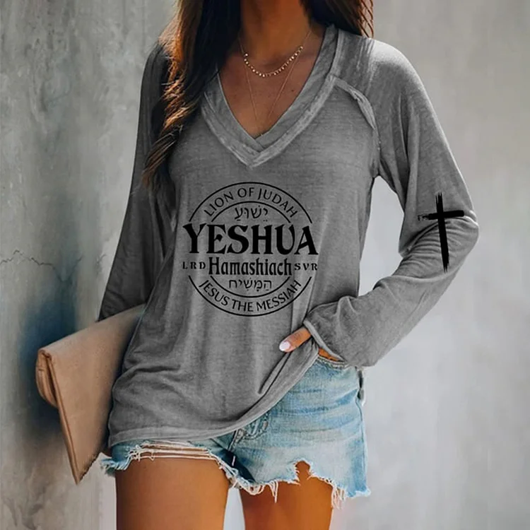 VChics Yeshua Hamashiach Jesus Is Messiah Printed Casual T-Shirt