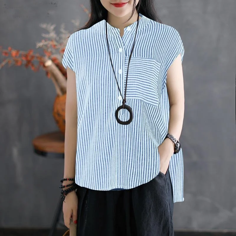 Women Summer Blouse Work Solid Cotton Linen Shirt Casual Short Sleeve Tops Plus Size Blouse Linen