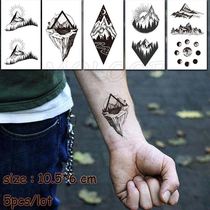 5 Pcs Temporary Tattoo Sticker Tree Bird Moon Sun Forest Waterproof Fake Tatto Water Transfer Tatoo Art for Kid Girl Woman Man