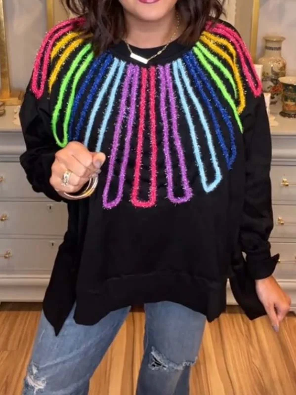 BLACK RAINBOW GLITTER BURST PULLOVER