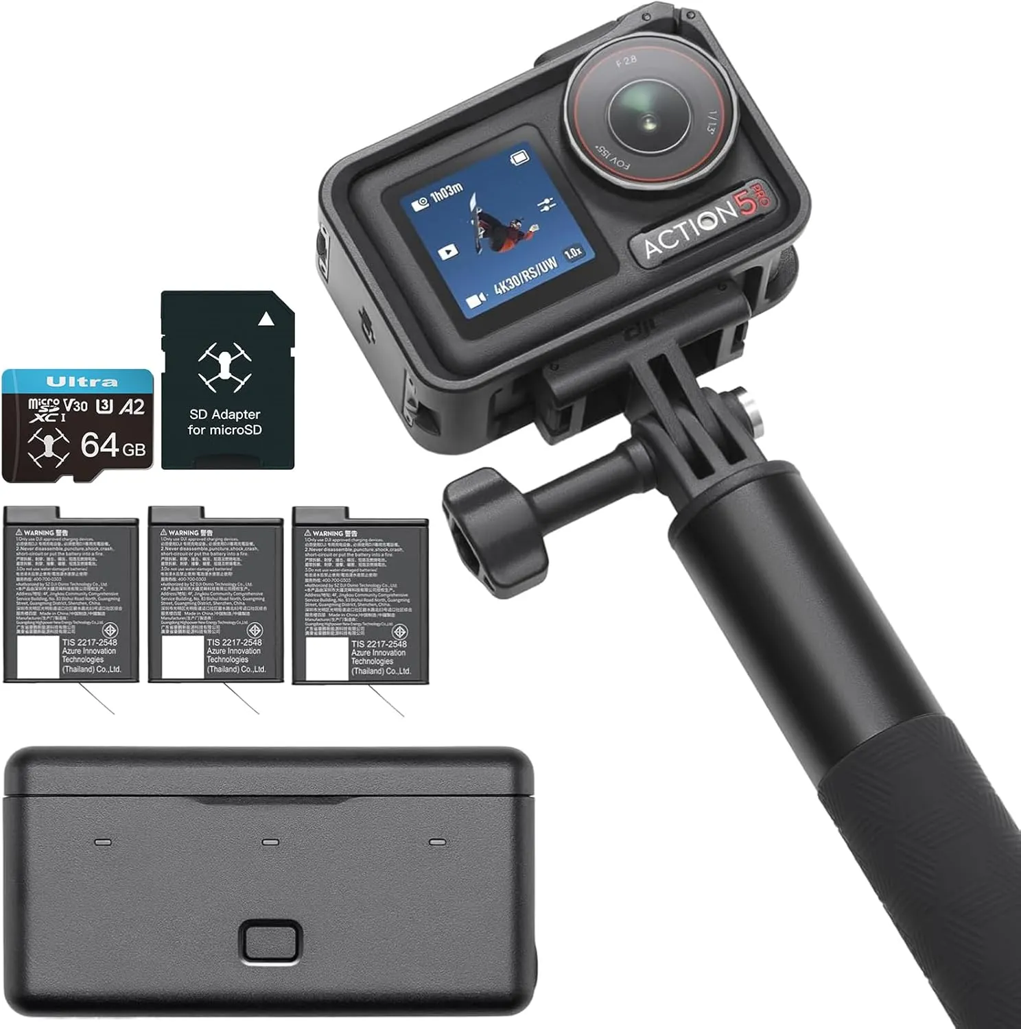 DJI Osmo Action 5 Pro Hiking Combo, Waterproof Action Camera with 1/1.3" Sensor, 4K/120fps Video, Subject Tracking, Stabilization, 8h Extended Battery Life with 2 Batteries, Hiking Accessories