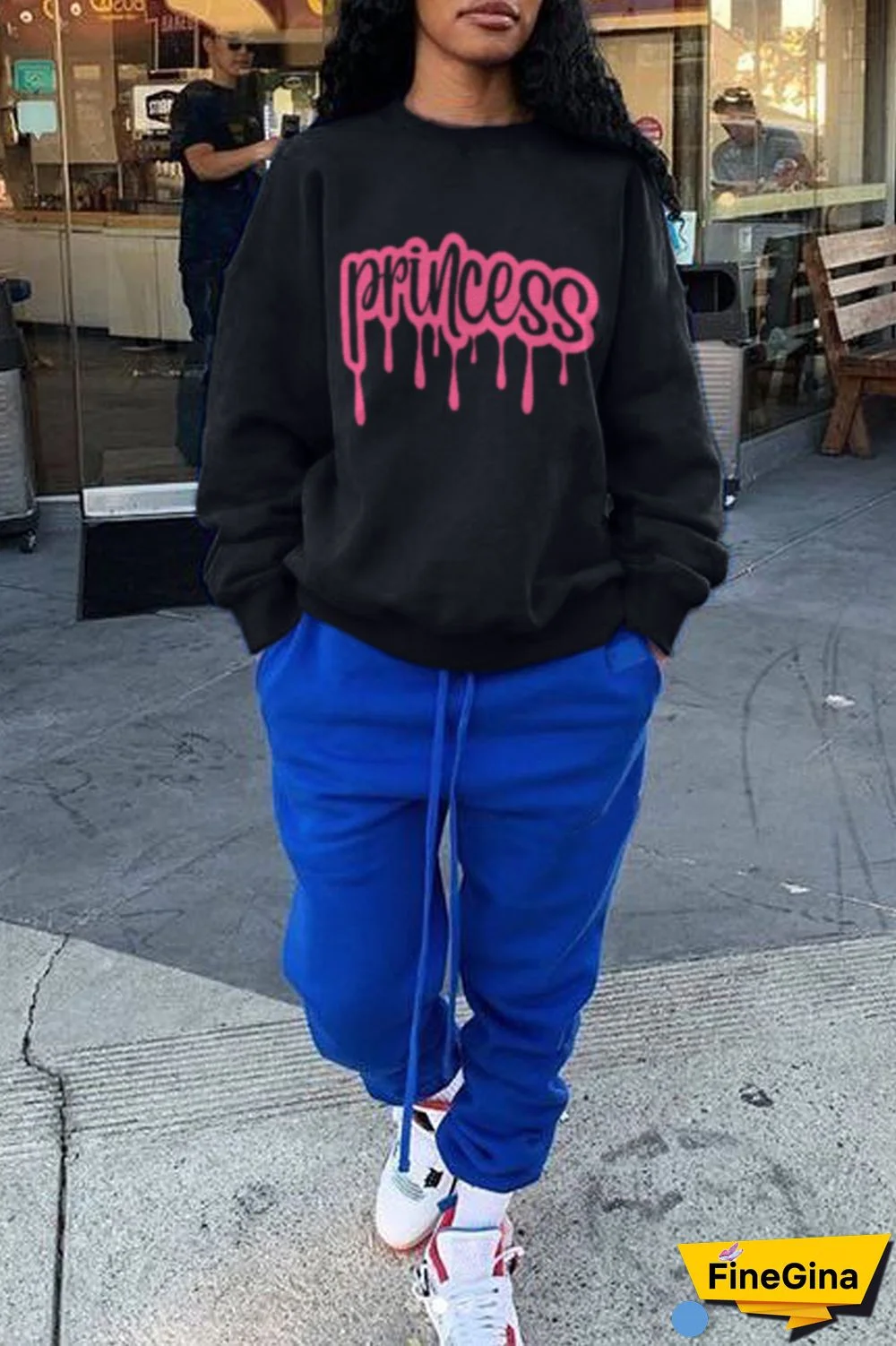 Grey Fashion Street Print Patchwork Letter O Neck Tops