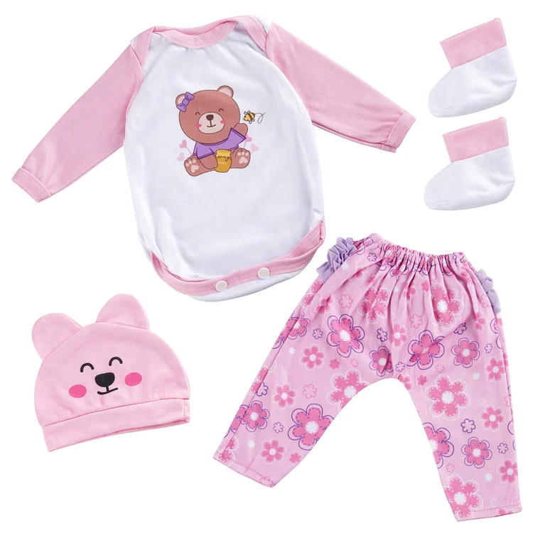 17"-22 "Pink Bear Purple Clothing Accessories 4-Pieces Set  for Reborn Girl baby 