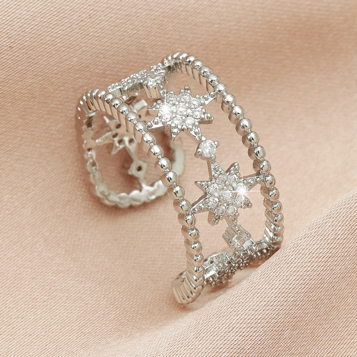 Skeleton Multi-Layered Star Zirconia Gold-Plated Ring