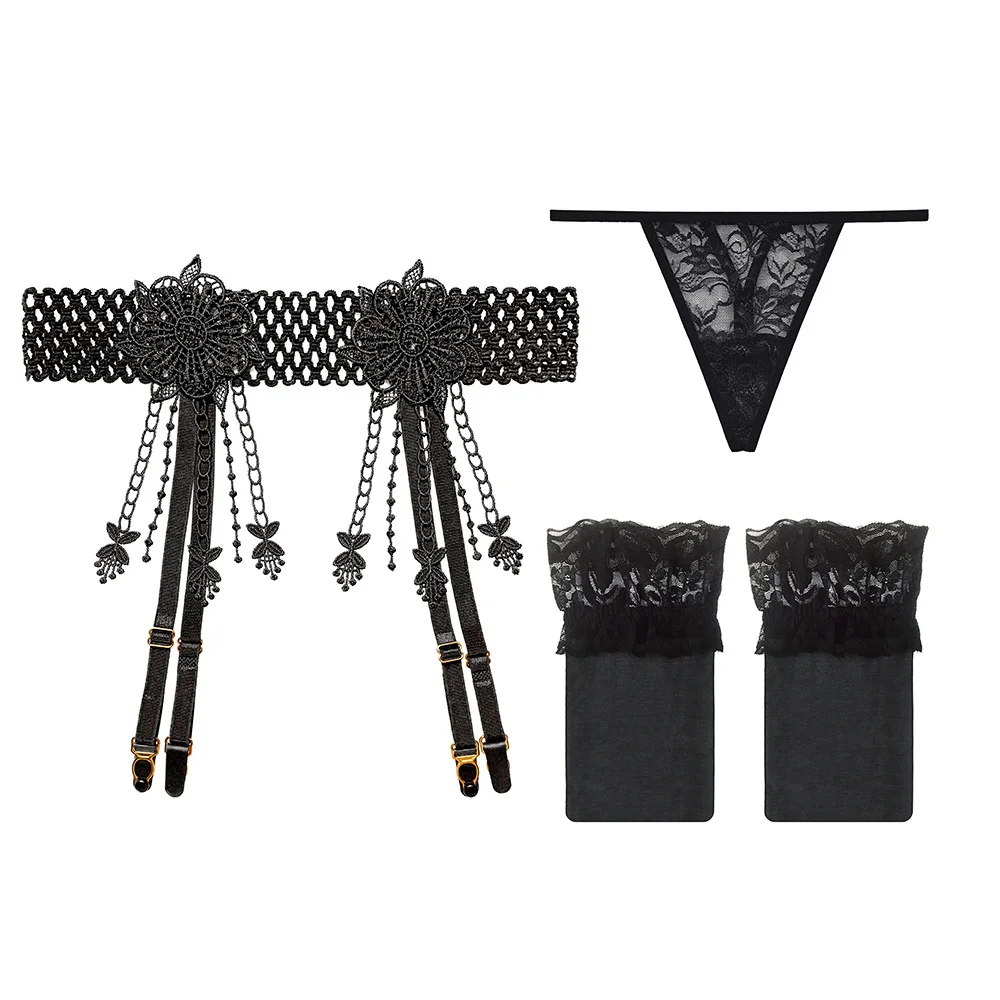 Nigikala Nigikala Silk Sexy Lace Garter Stockings 4 Claw Metal Buckle Tuxedo Seduced Long-Carpet Garter Garter 2068